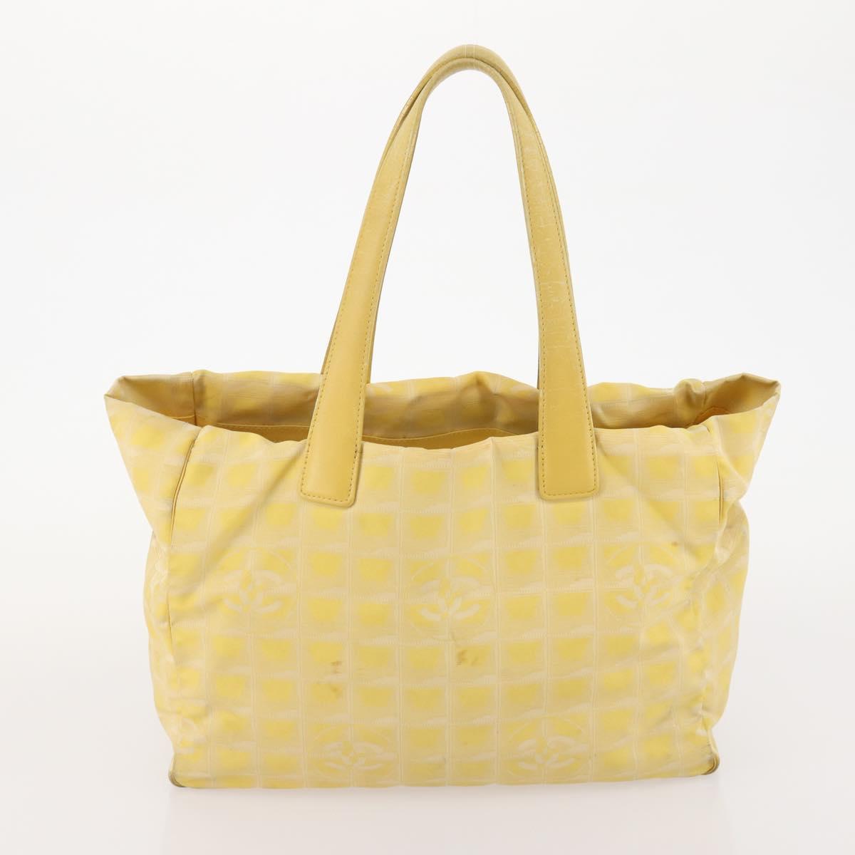 CHANEL New Travel line Tote Bag Nylon 2 Set Yellow Beige CC Auth BA11997