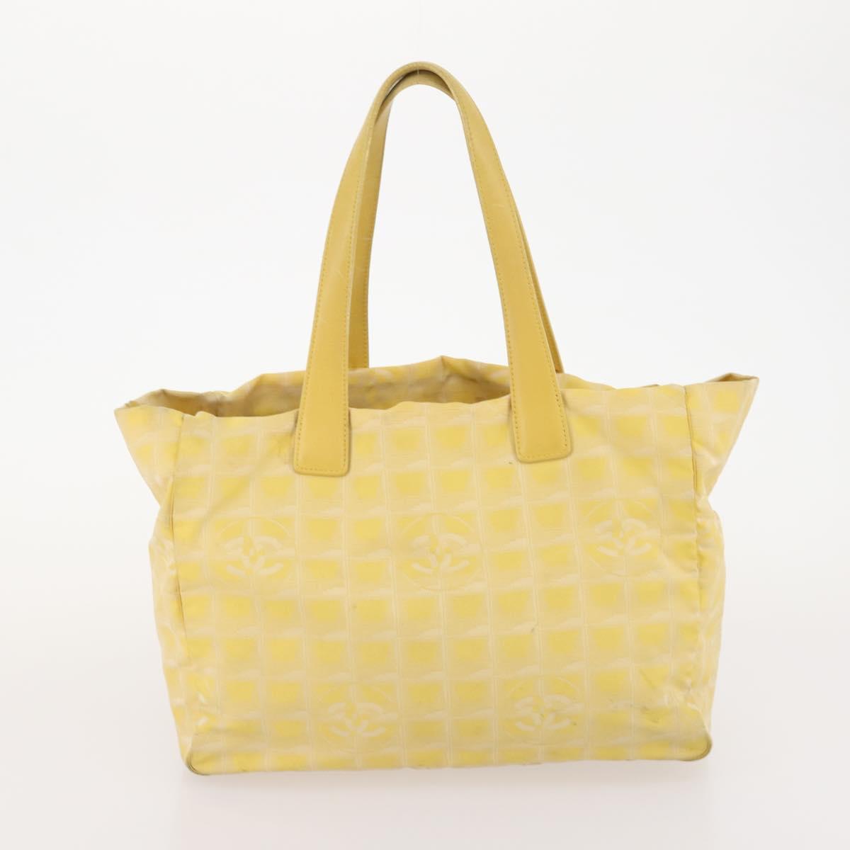 CHANEL New Travel line Tote Bag Nylon 2 Set Yellow Beige CC Auth BA11997
