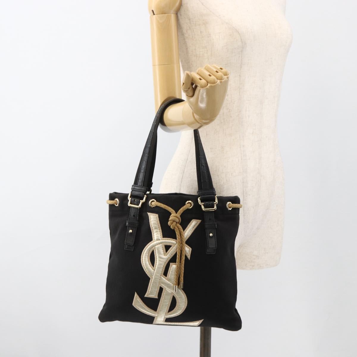 SAINT LAURENT Kahala Tote Bag Canvas Black Gold 123435 Auth BA11999A