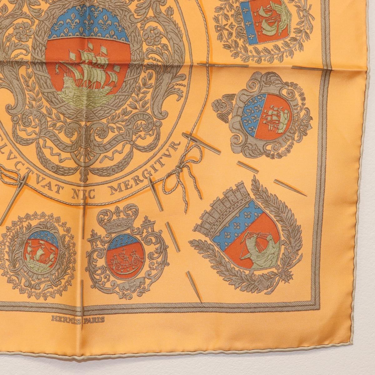 HERMES Carre 45 Scarf ""LES ARMES DE PARIS FLVCVAT NEC MERGITVR"" Auth BA12022A