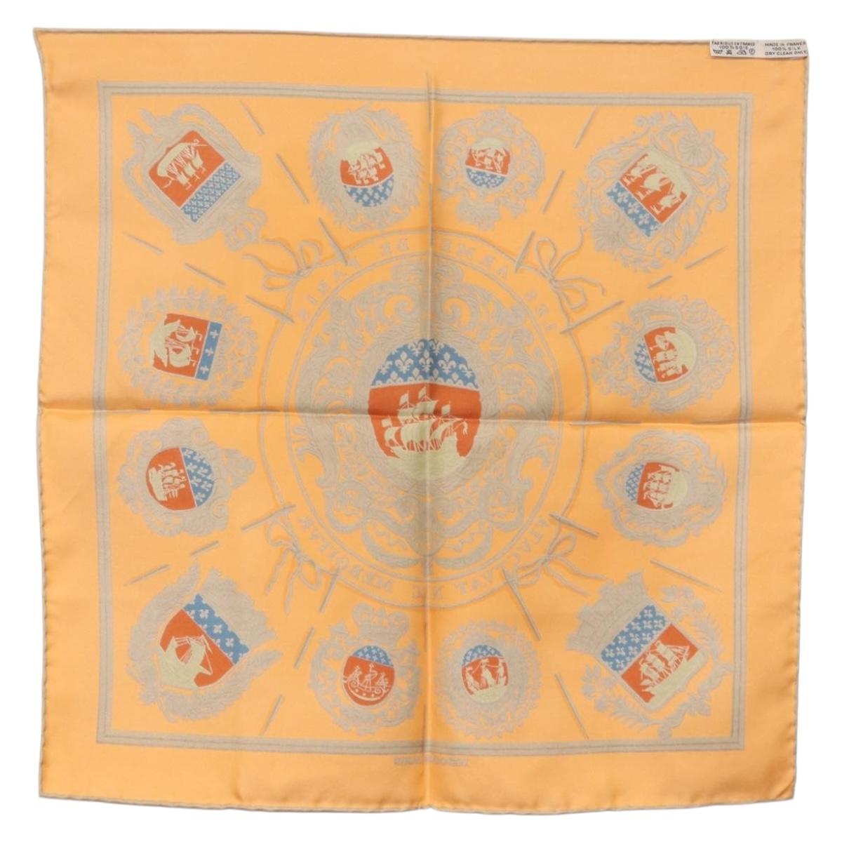 HERMES Carre 45 Scarf ""LES ARMES DE PARIS FLVCVAT NEC MERGITVR"" Auth BA12022A