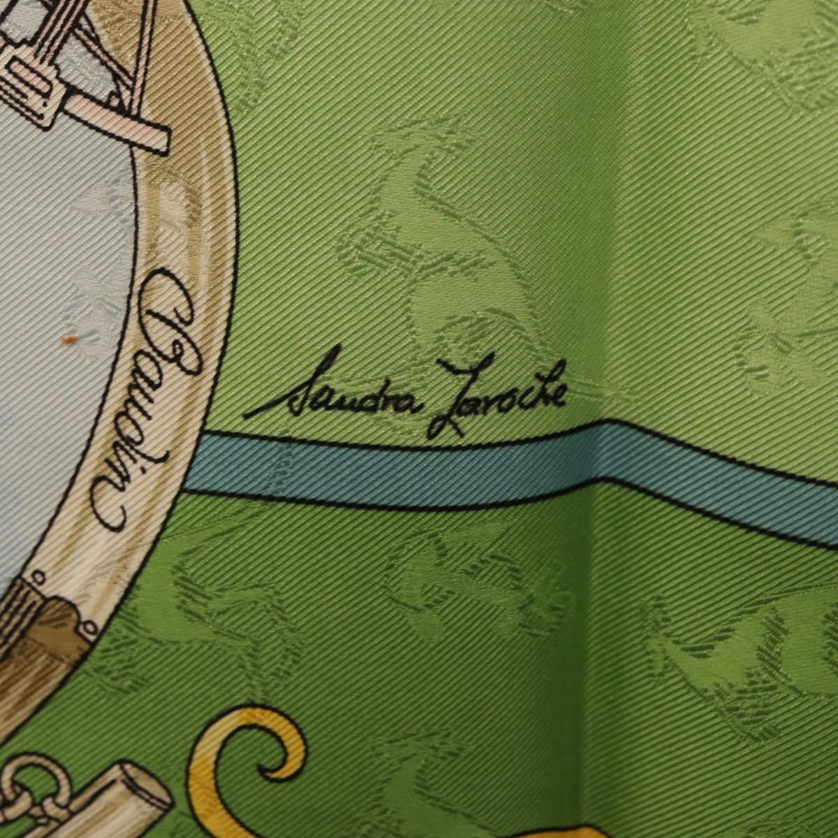 HERMES Carre 90 Scarf ""Orbis Australis"" Silk Green Auth BA12023A