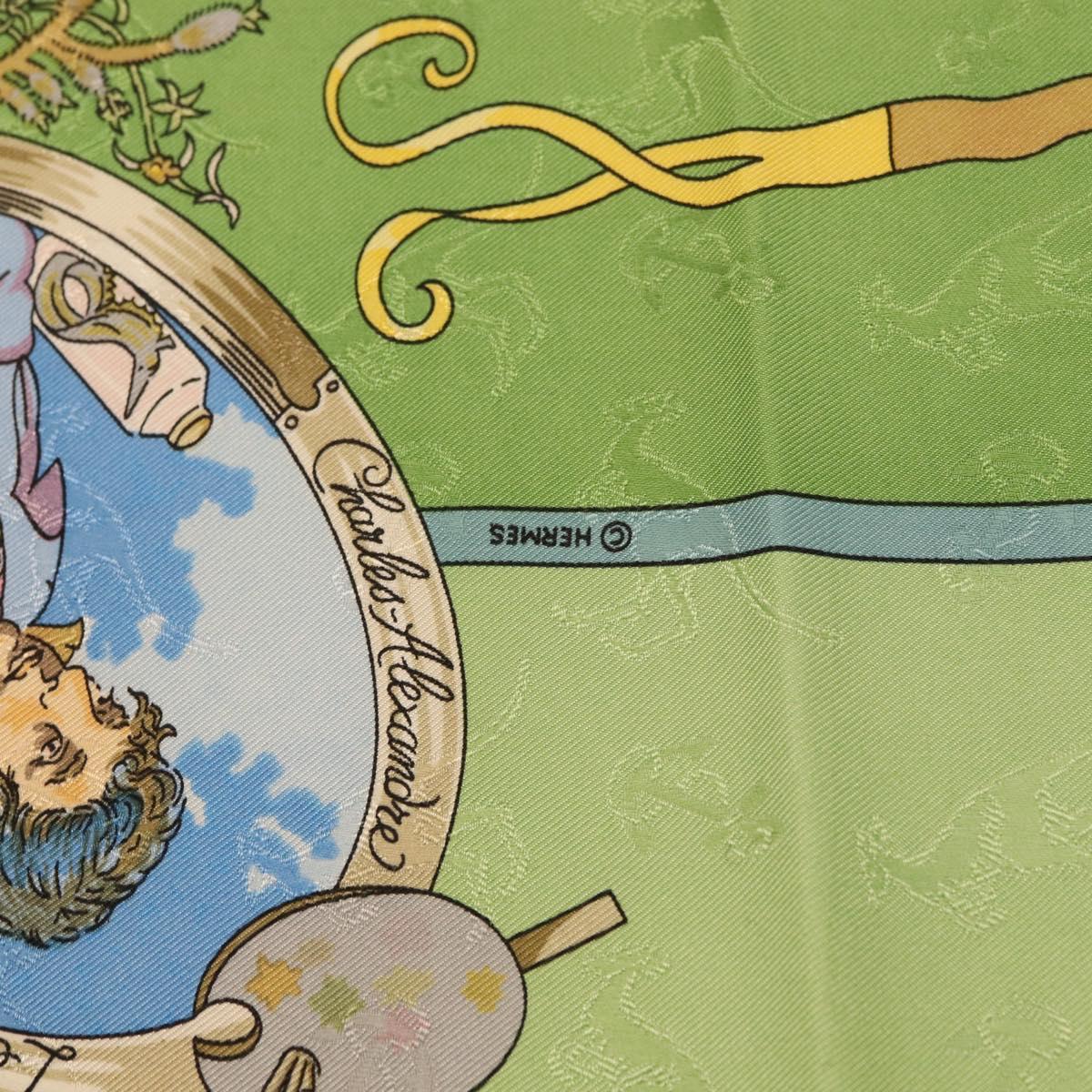 HERMES Carre 90 Scarf ""Orbis Australis"" Silk Green Auth BA12023A