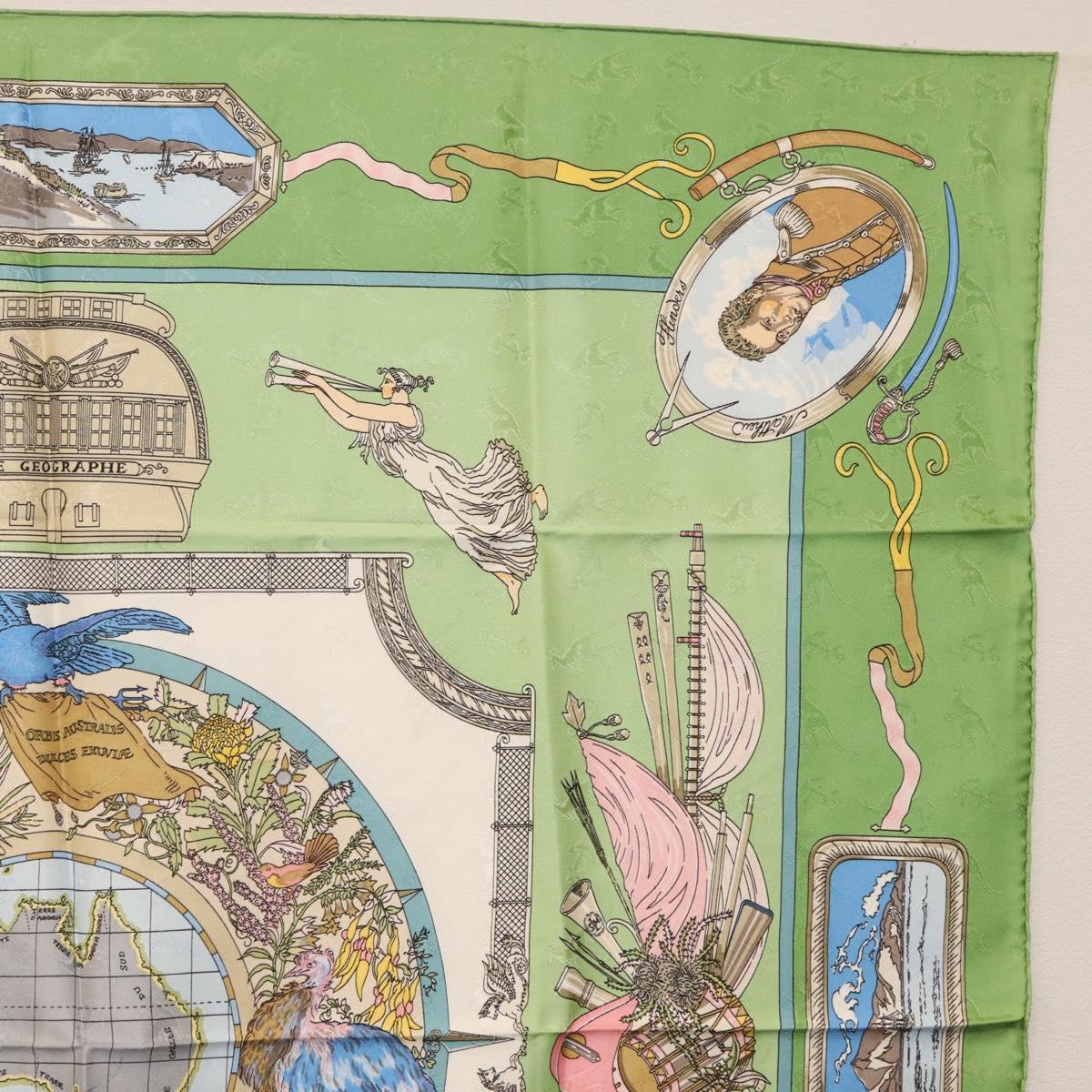 HERMES Carre 90 Scarf ""Orbis Australis"" Silk Green Auth BA12023A