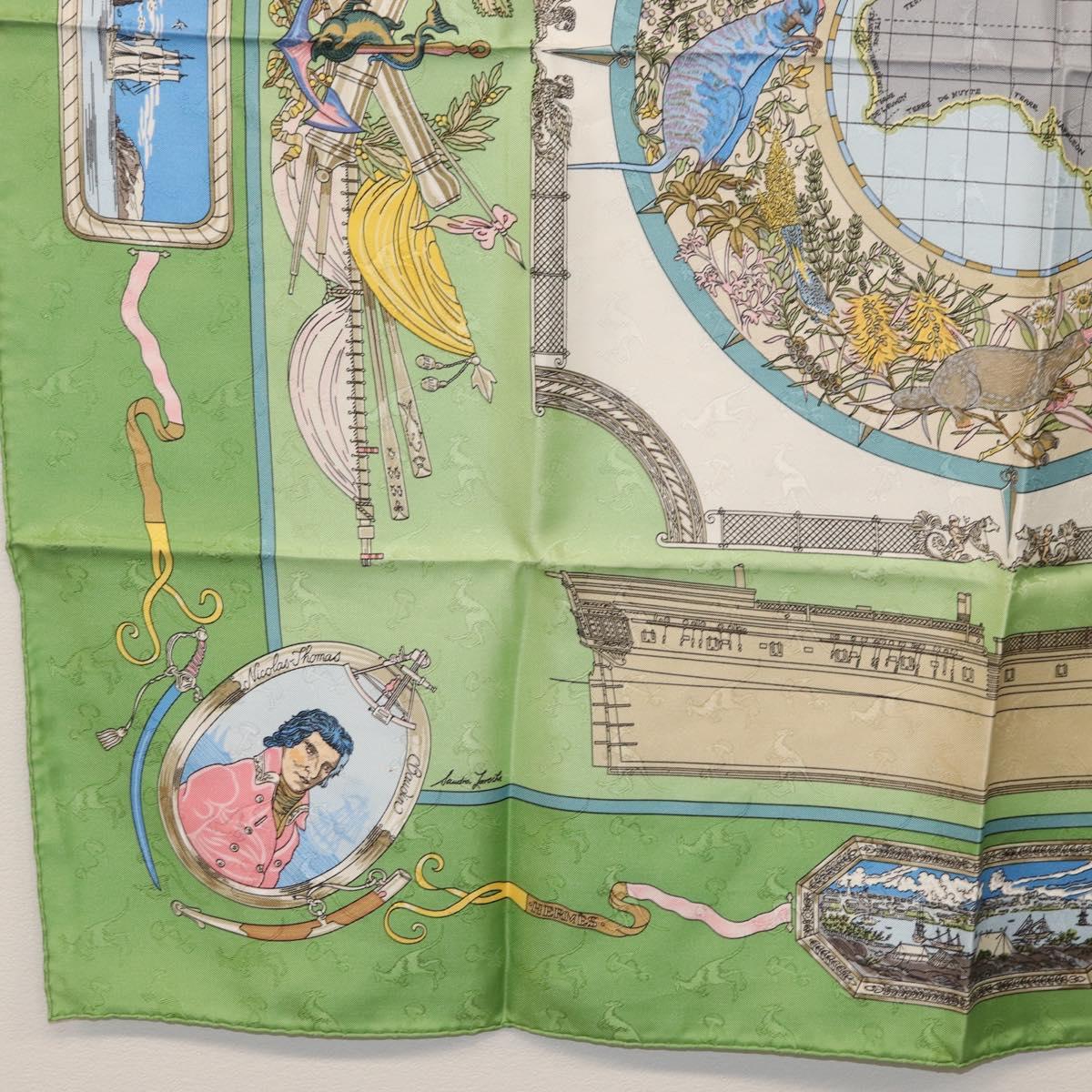 HERMES Carre 90 Scarf ""Orbis Australis"" Silk Green Auth BA12023A