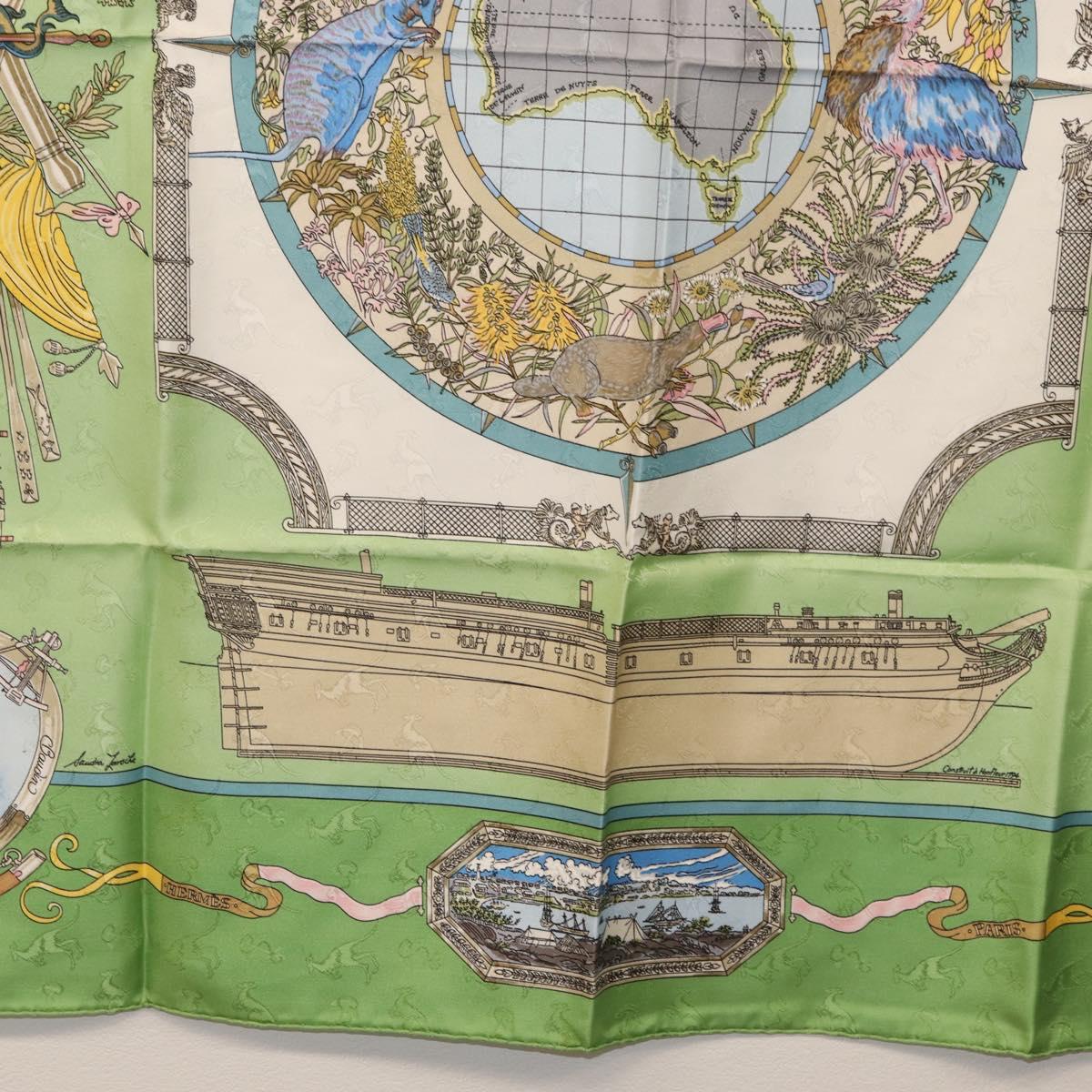HERMES Carre 90 Scarf ""Orbis Australis"" Silk Green Auth BA12023A
