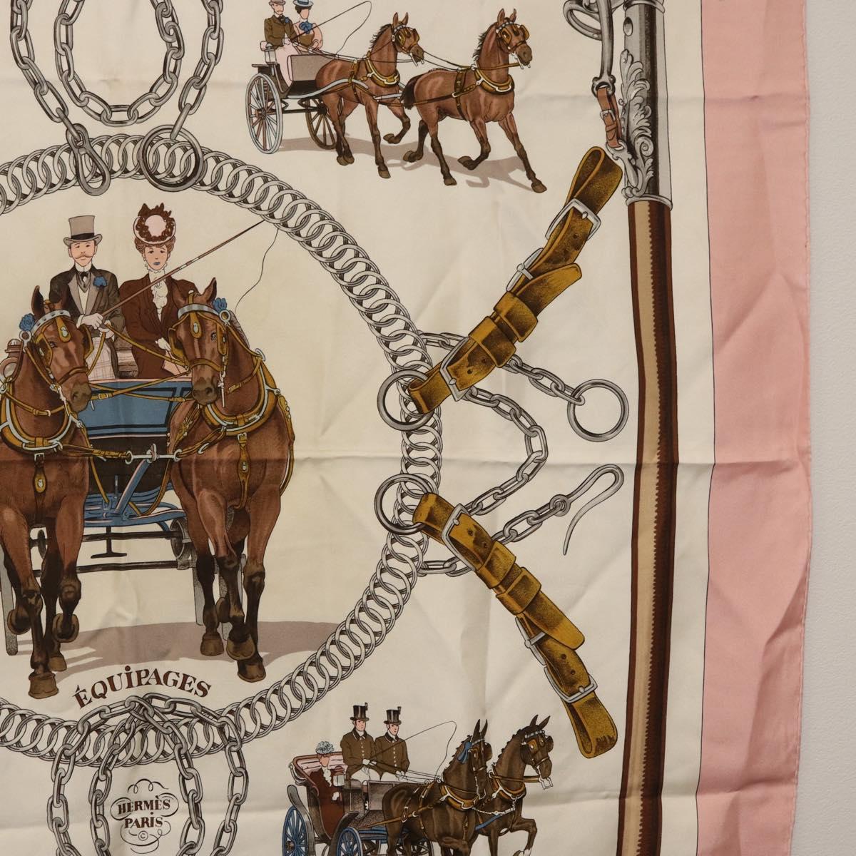 HERMES Carre 90 Scarf ""EQUIPAGES"" Silk Pink Auth BA12063