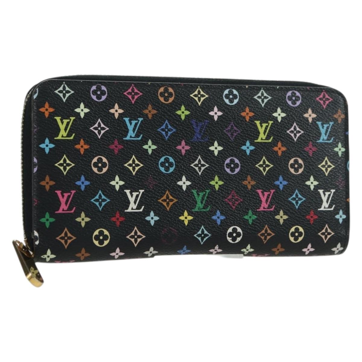 LOUIS VUITTON Monogram Multicolor Zippy Wallet Black M60243 LV Auth BA12070V