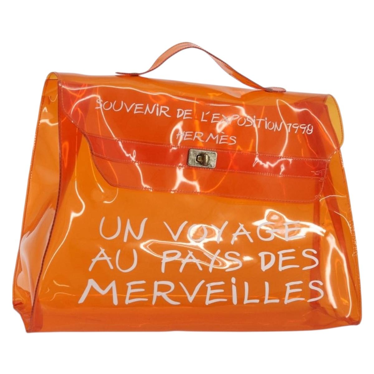 HERMES Vinyl Kelly Hand Bag Vinyl Orange Auth BA12081A