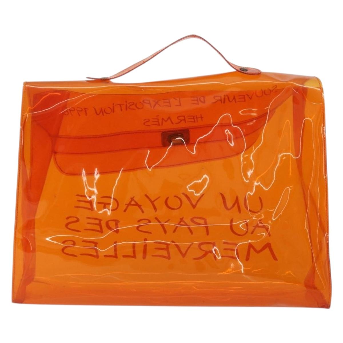 HERMES Vinyl Kelly Hand Bag Vinyl Orange Auth BA12081A