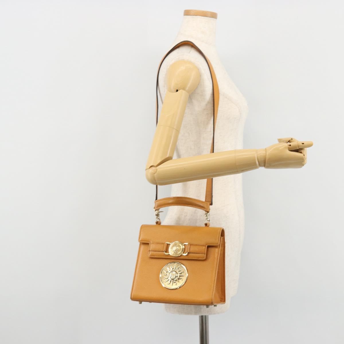 Gianni Versace Shoulder Bag Leather 2way Brown Gold Auth BA12090A
