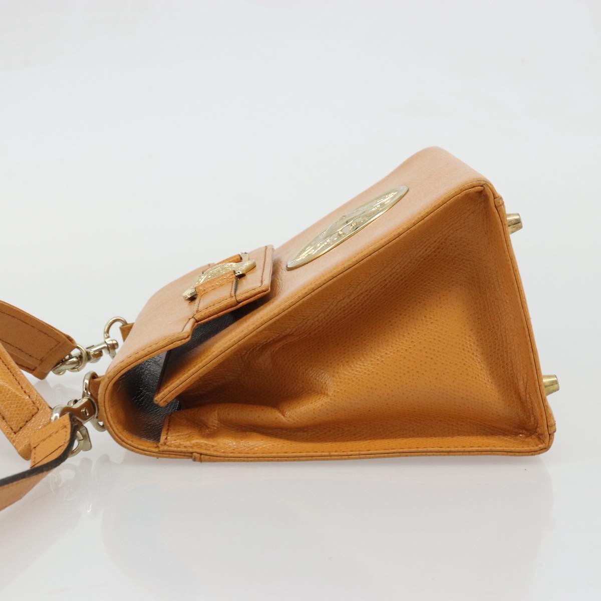 Gianni Versace Shoulder Bag Leather 2way Brown Gold Auth BA12090A