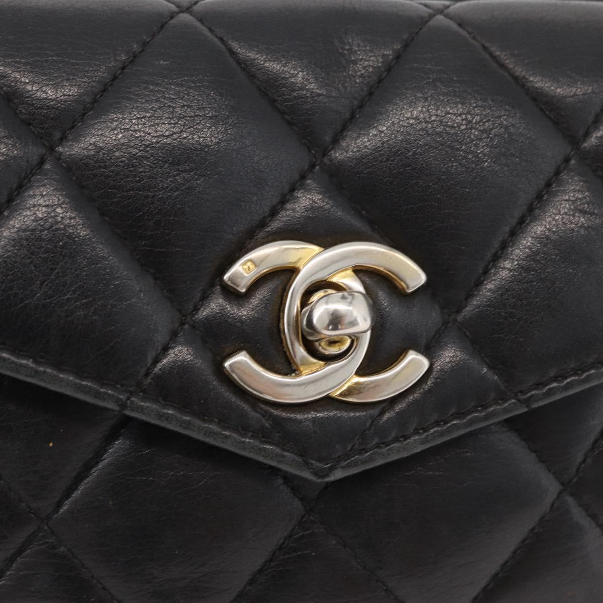 CHANEL Matelasse Chain Waist bag Lamb Skin Black Gold CC Auth BA12100