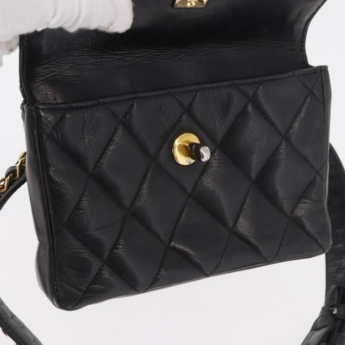 CHANEL Matelasse Chain Waist bag Lamb Skin Black Gold CC Auth BA12100