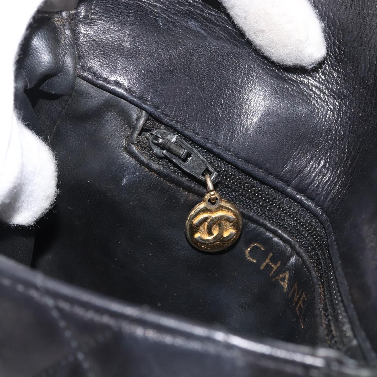 CHANEL Matelasse Chain Waist bag Lamb Skin Black Gold CC Auth BA12100