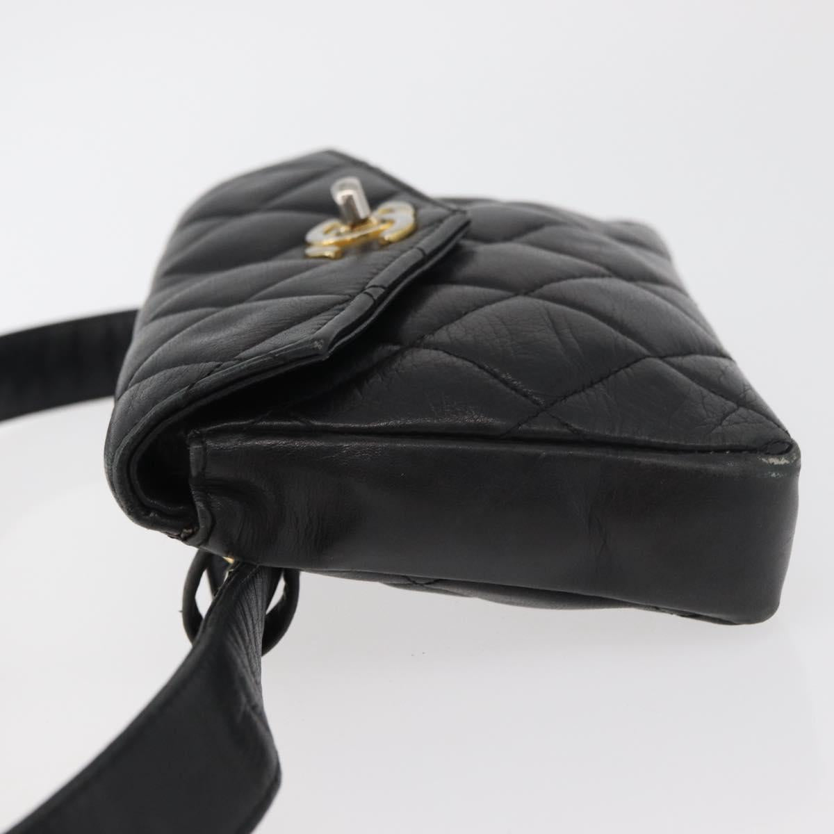 CHANEL Matelasse Chain Waist bag Lamb Skin Black Gold CC Auth BA12100