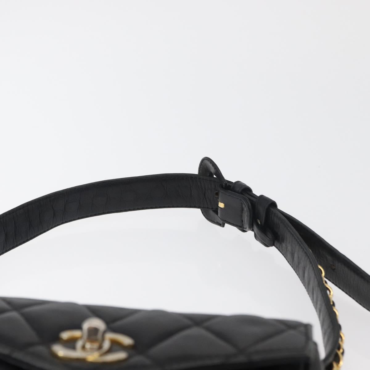 CHANEL Matelasse Chain Waist bag Lamb Skin Black Gold CC Auth BA12100