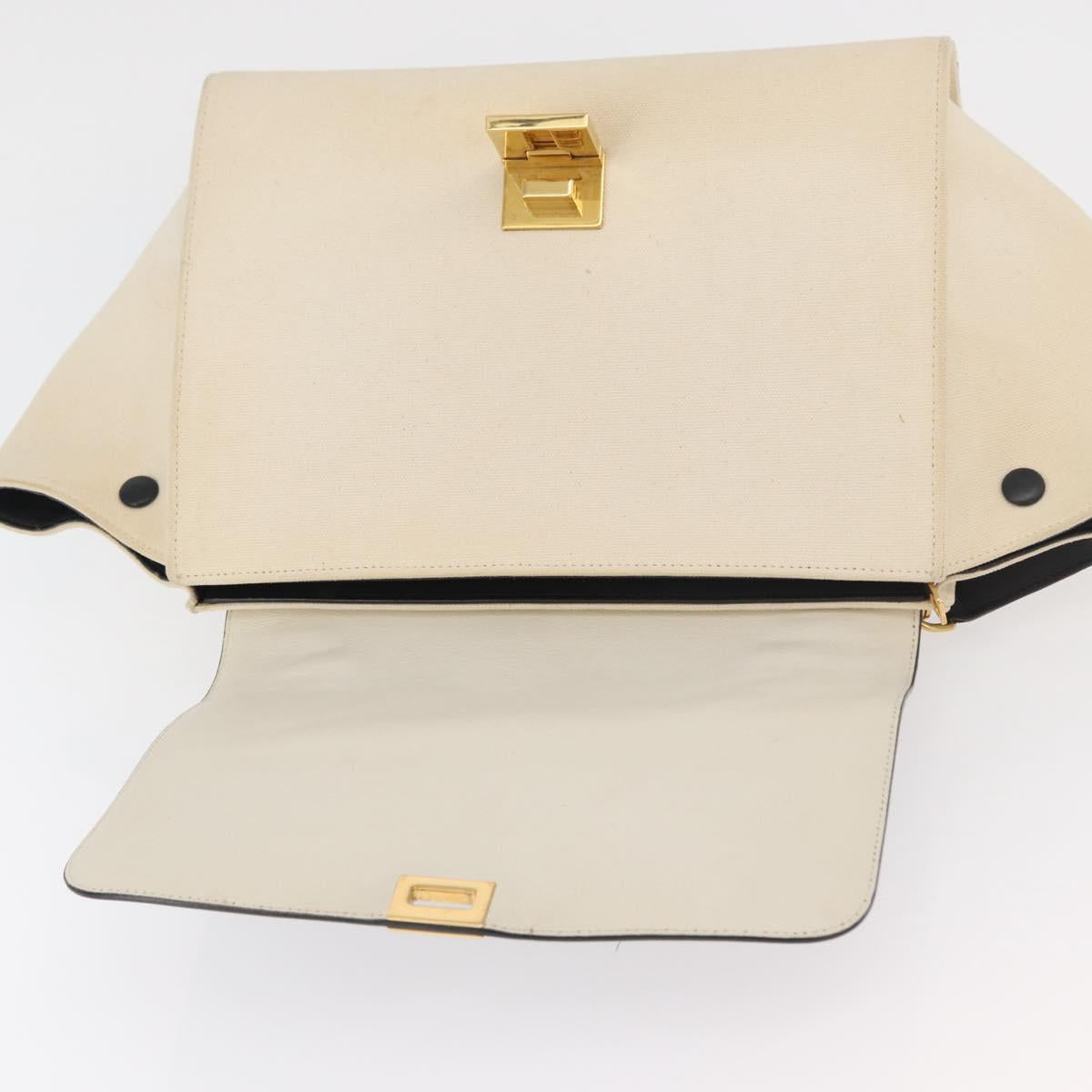 CELINE Trapeze Hand Bag Canvas Leather 2way Gold Beige Auth BA12121A