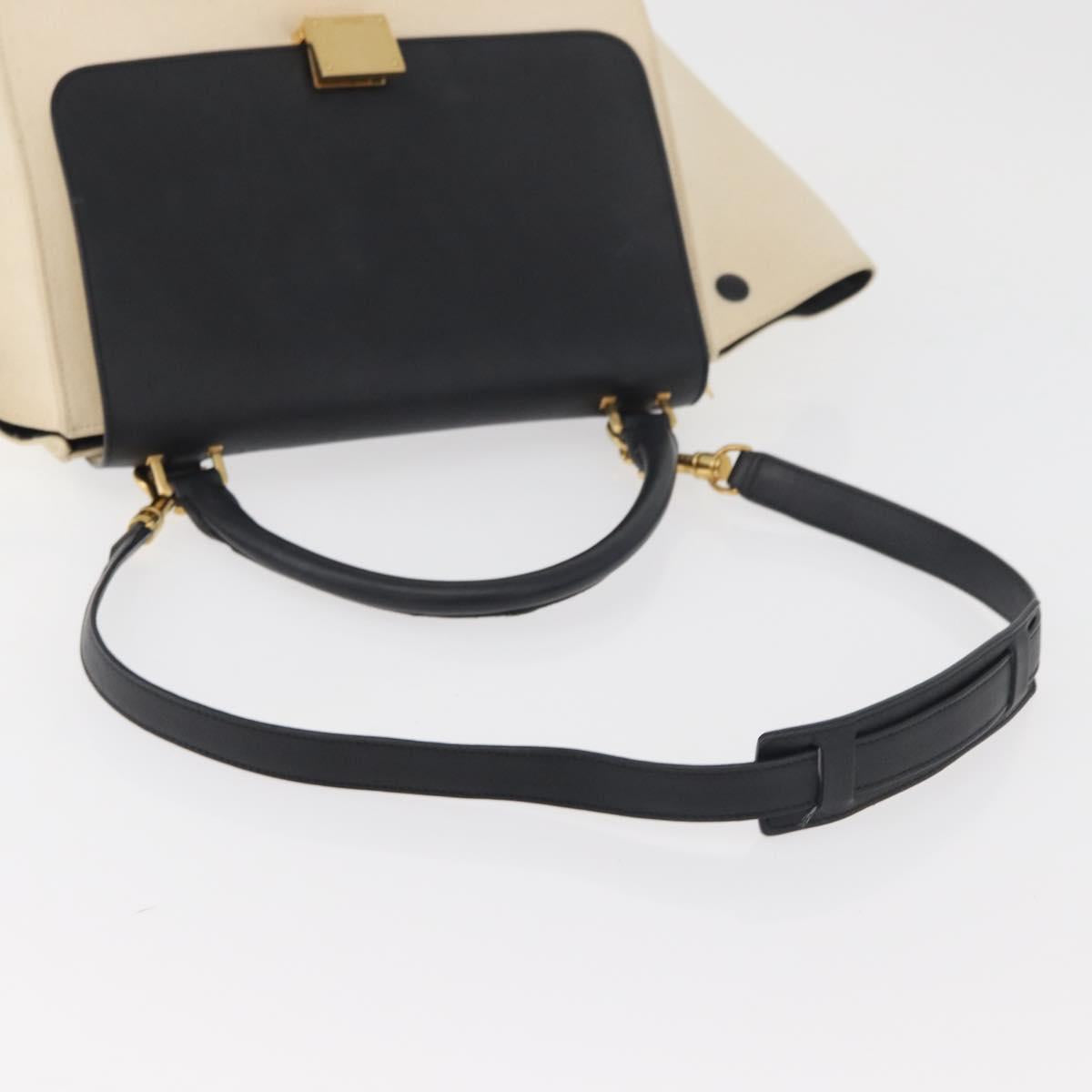 CELINE Trapeze Hand Bag Canvas Leather 2way Gold Beige Auth BA12121A
