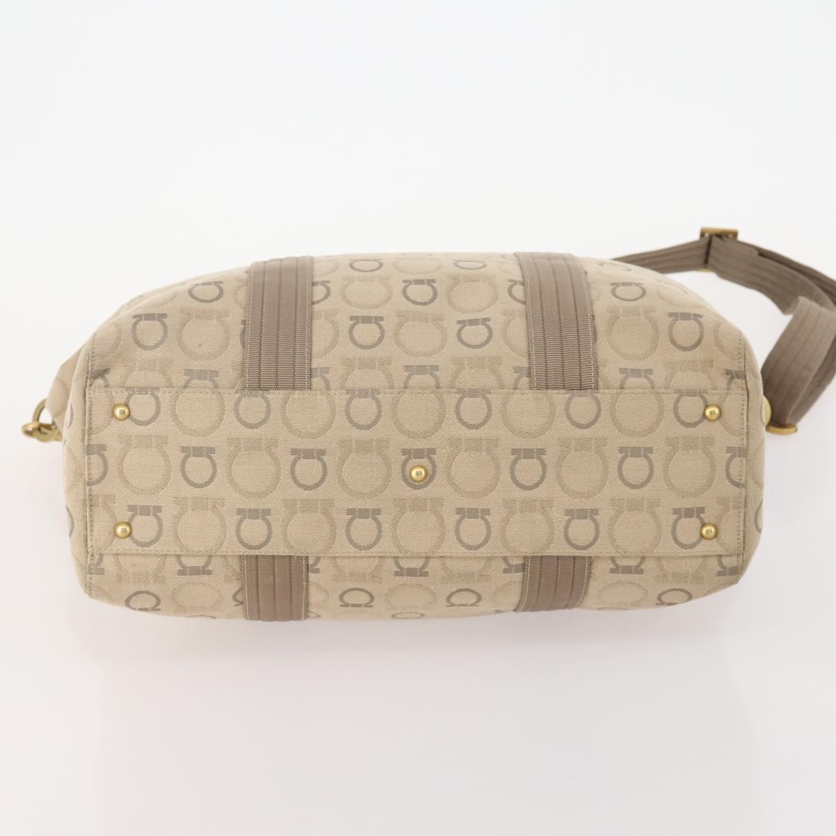Salvatore Ferragamo Tote Bag Canvas 2way Beige Gold Auth BA12135
