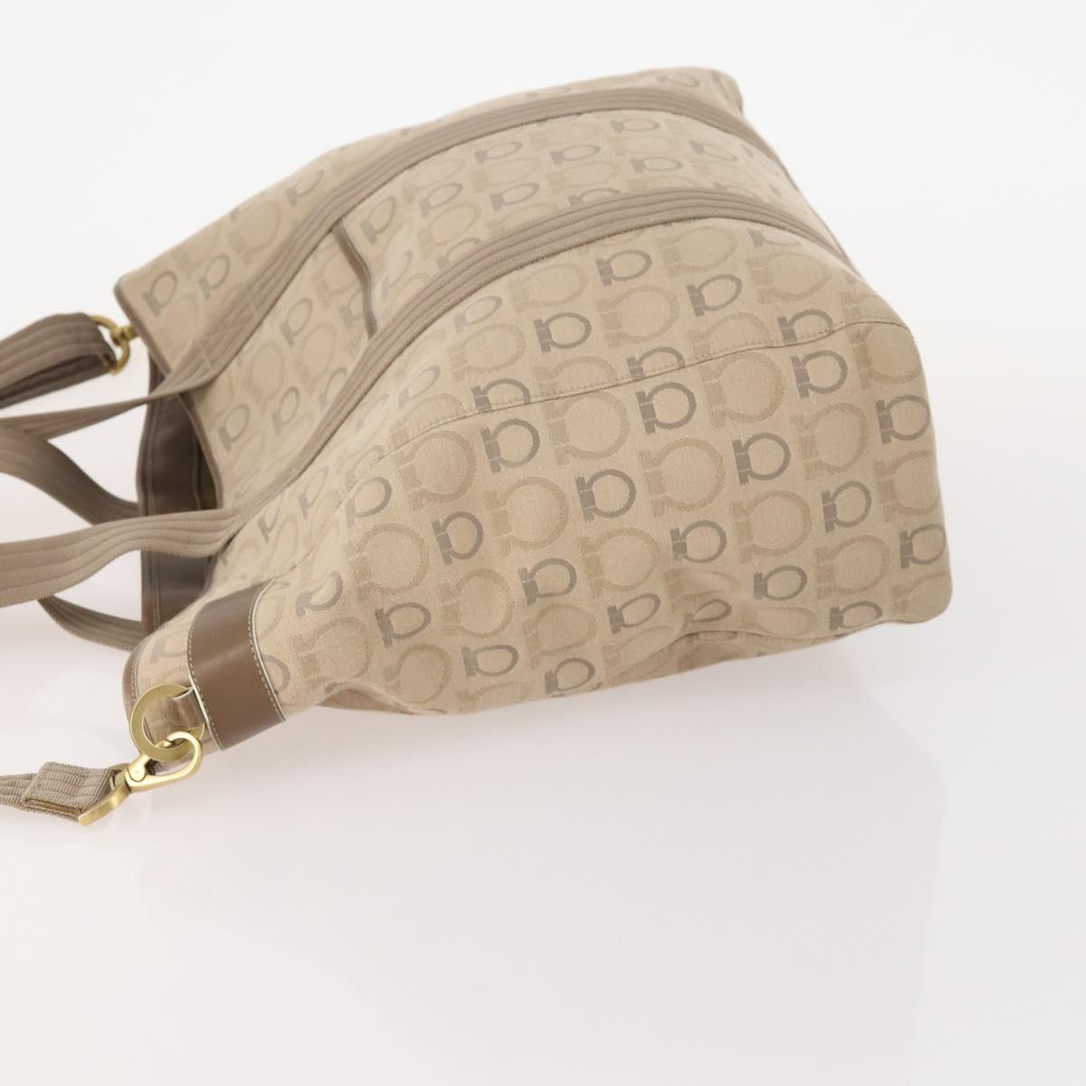 Salvatore Ferragamo Tote Bag Canvas 2way Beige Gold Auth BA12135