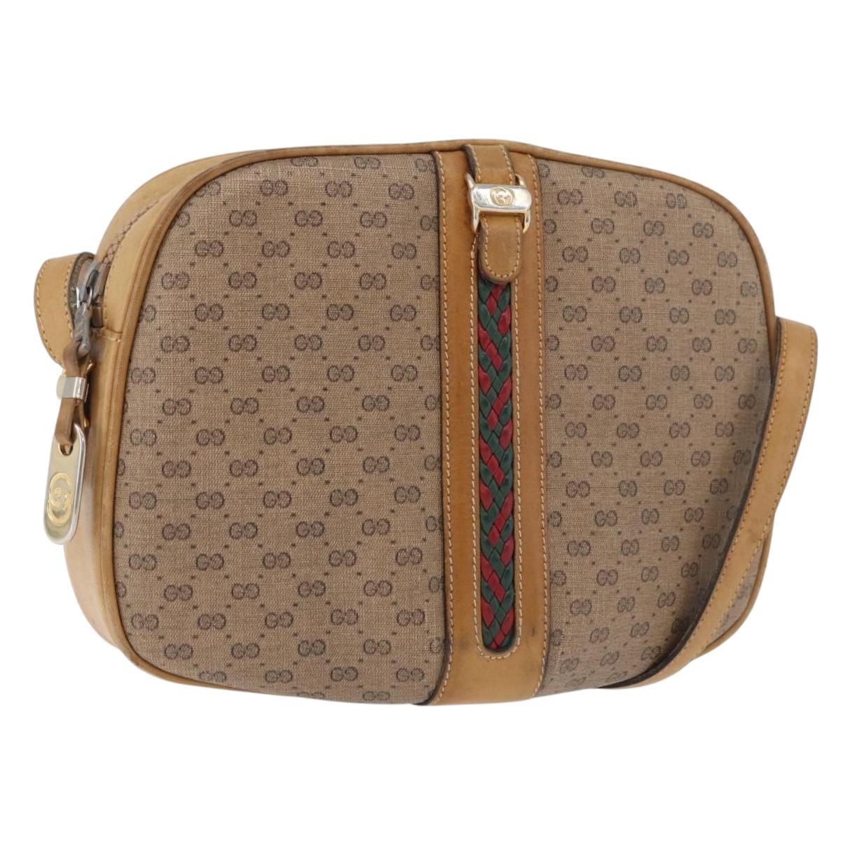 GUCCI Micro GG Supreme Shoulder Bag PVC Beige Gold Auth BA12144