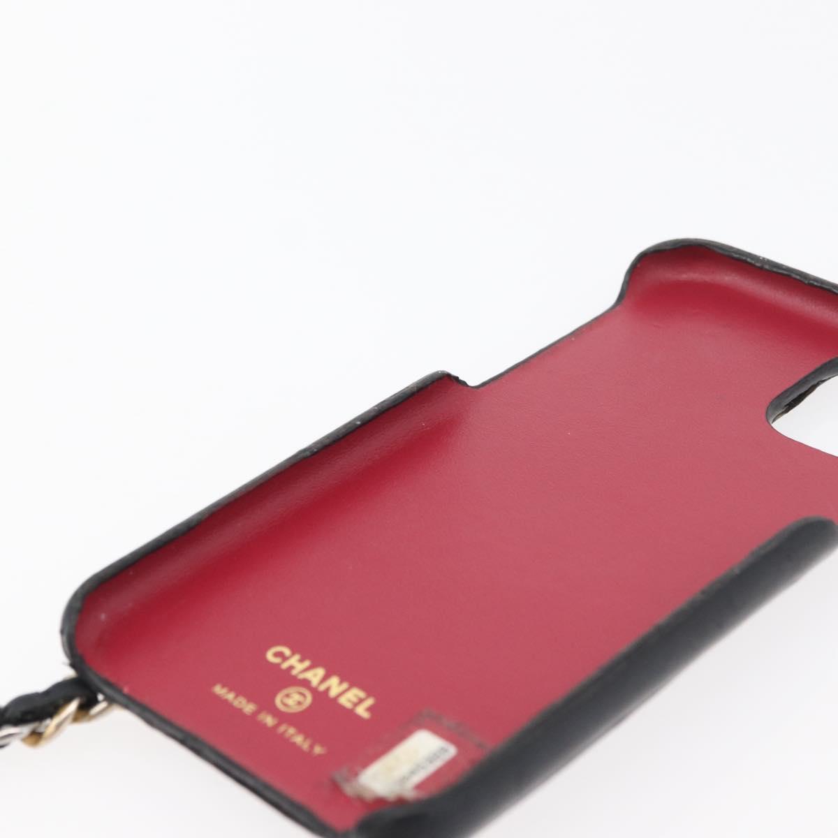 CHANEL Matelasse Chain iPhone Case Bag Lamb Skin Black Gold CC Auth BA12149A