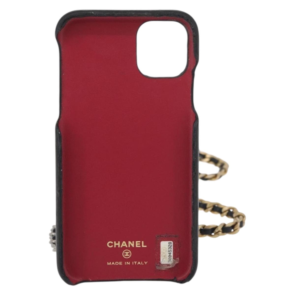 CHANEL Matelasse Chain iPhone Case Bag Lamb Skin Black Gold CC Auth BA12149A