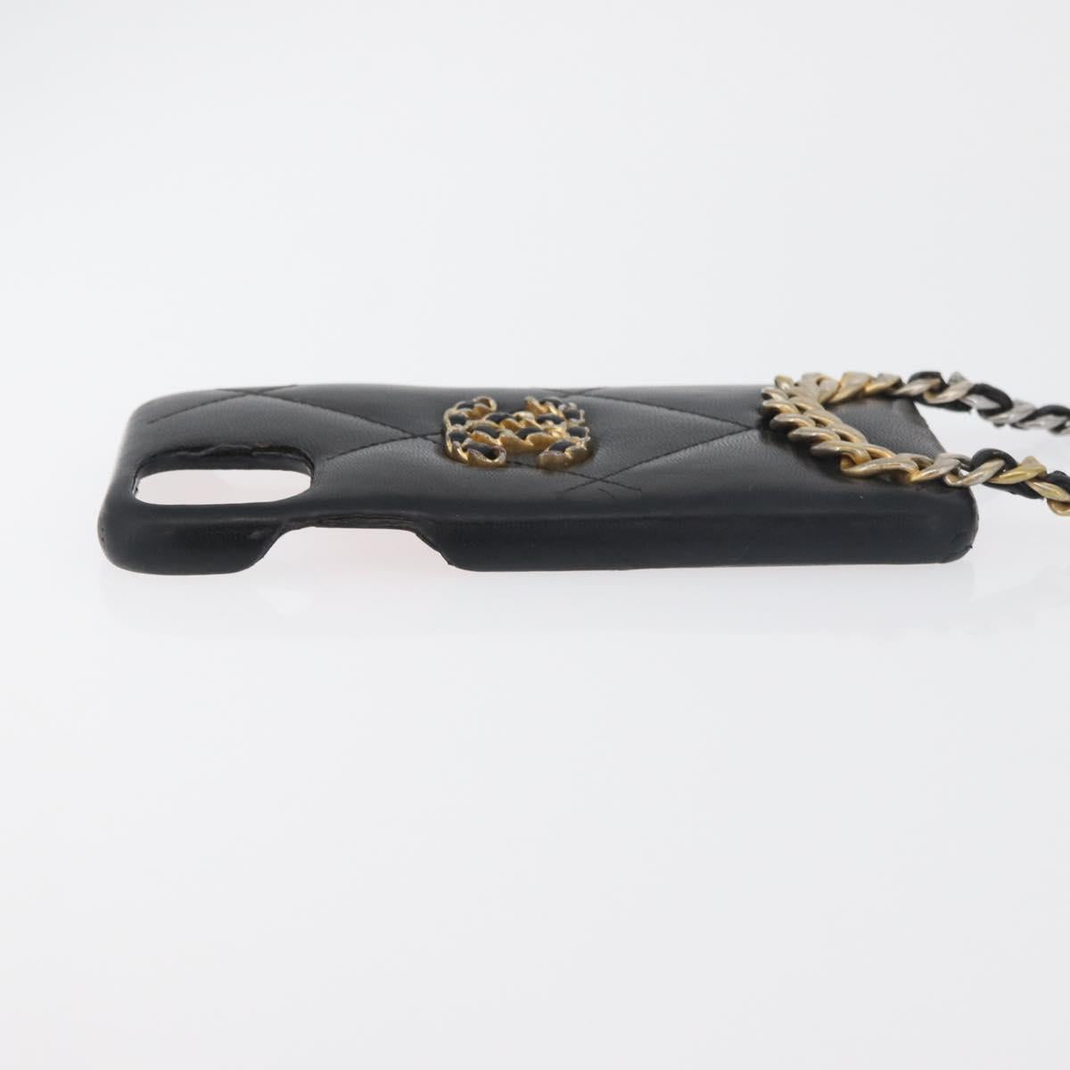 CHANEL Matelasse Chain iPhone Case Bag Lamb Skin Black Gold CC Auth BA12149A