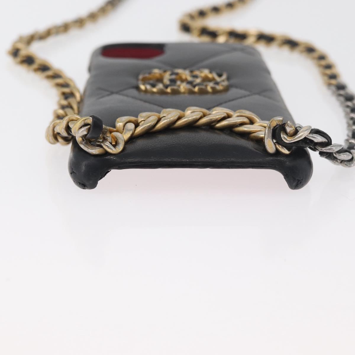 CHANEL Matelasse Chain iPhone Case Bag Lamb Skin Black Gold CC Auth BA12149A