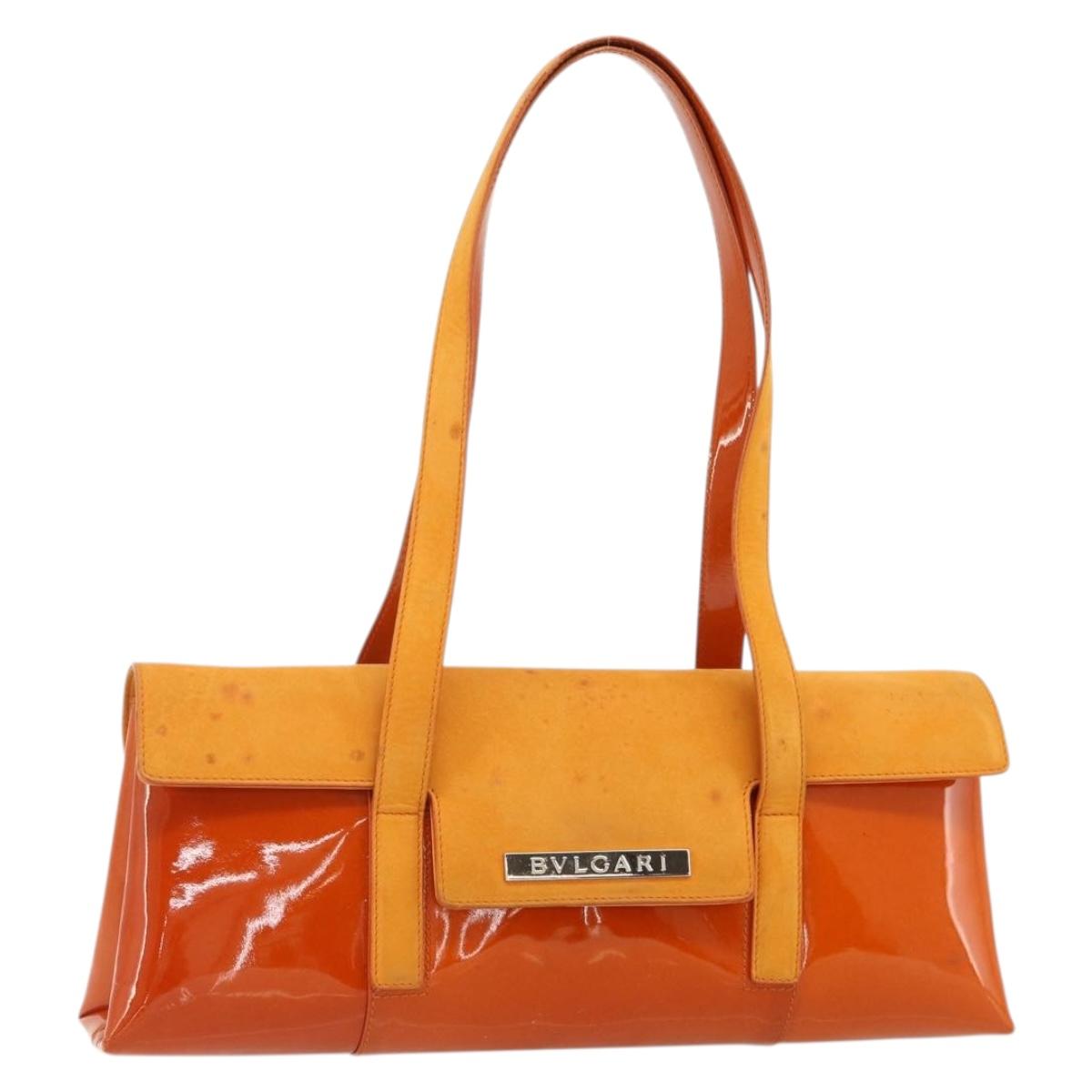 BVLGARI Shoulder Bag Patent leather Orange Silver Auth BA12153A