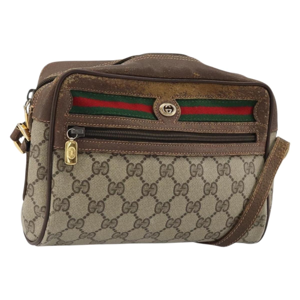 GUCCI GG Supreme Web Sherry Line Bag PVC Beige Gold 56 02 087 Auth BA12158
