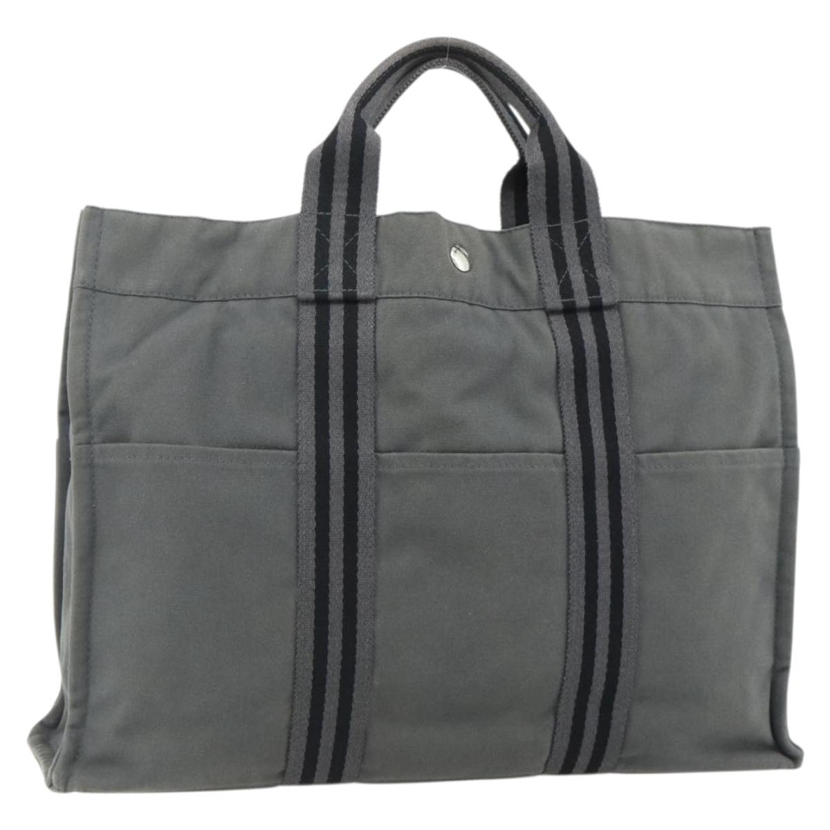 HERMES Fourre Tout MM Hand Bag Canvas Gray Silver Auth BA12162A