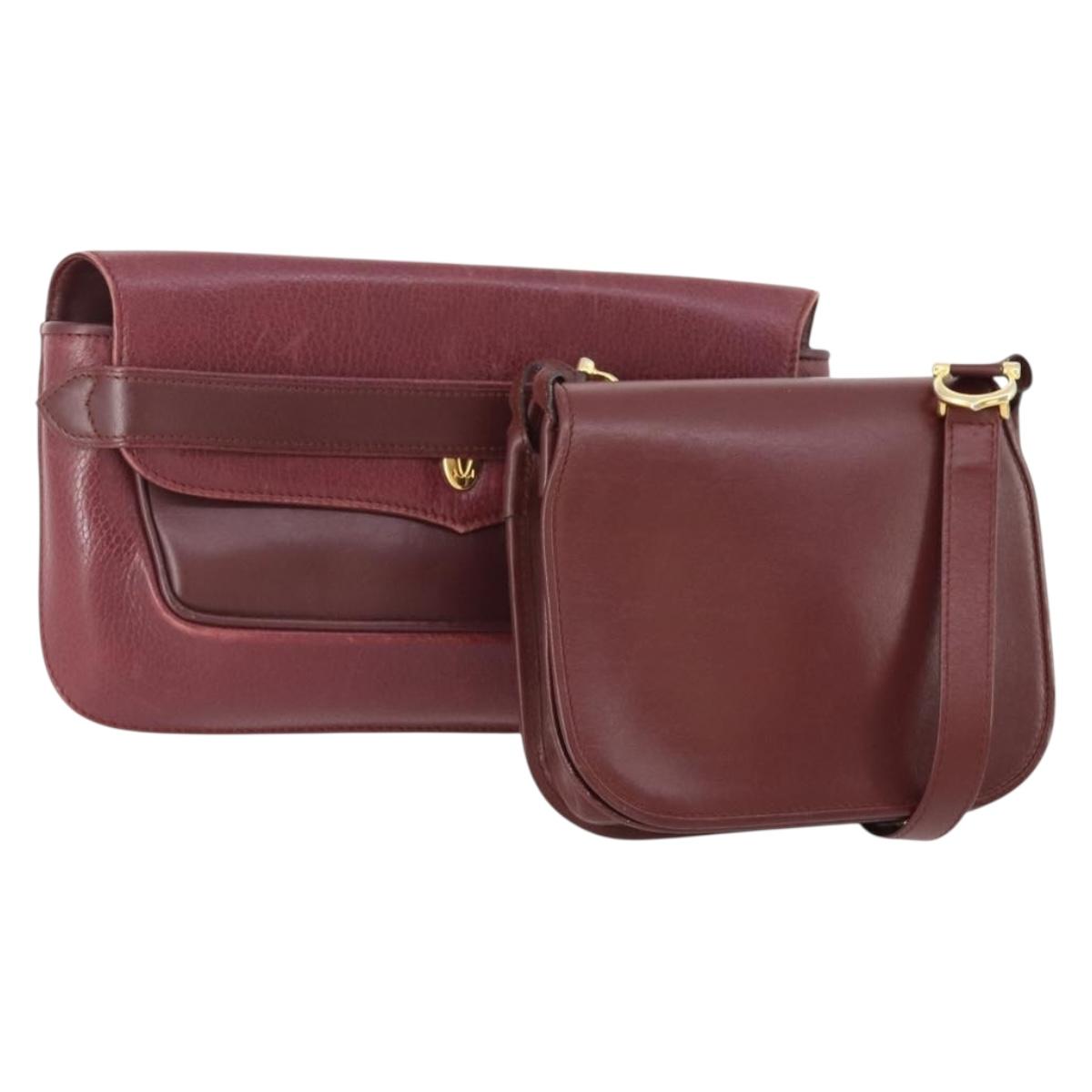 CARTIER Shoulder Bag Leather 2 Set Bordeaux Auth BA12166