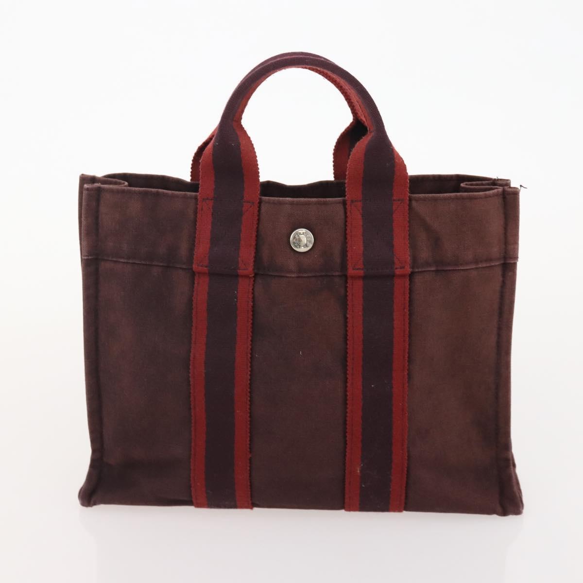 HERMES Fourre Tout PM Hand Bag Canvas 2 Set Gray Bordeaux Auth BA12167