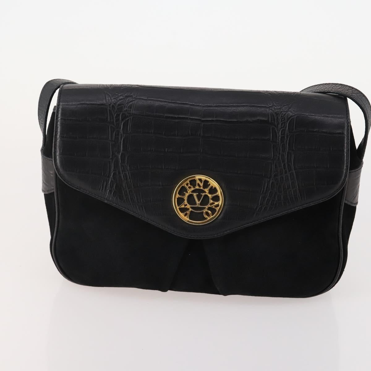 VALENTINO Shoulder Bag Nylon Suede Leather 2 Set Black Navy Auth BA12172