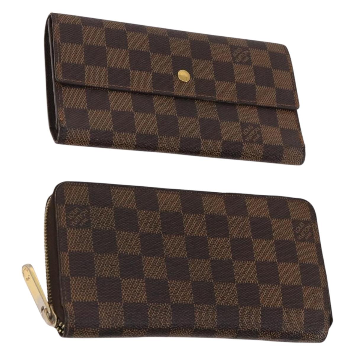 LOUIS VUITTON Damier Ebene Long Wallet 2 Set LV Auth BA12175