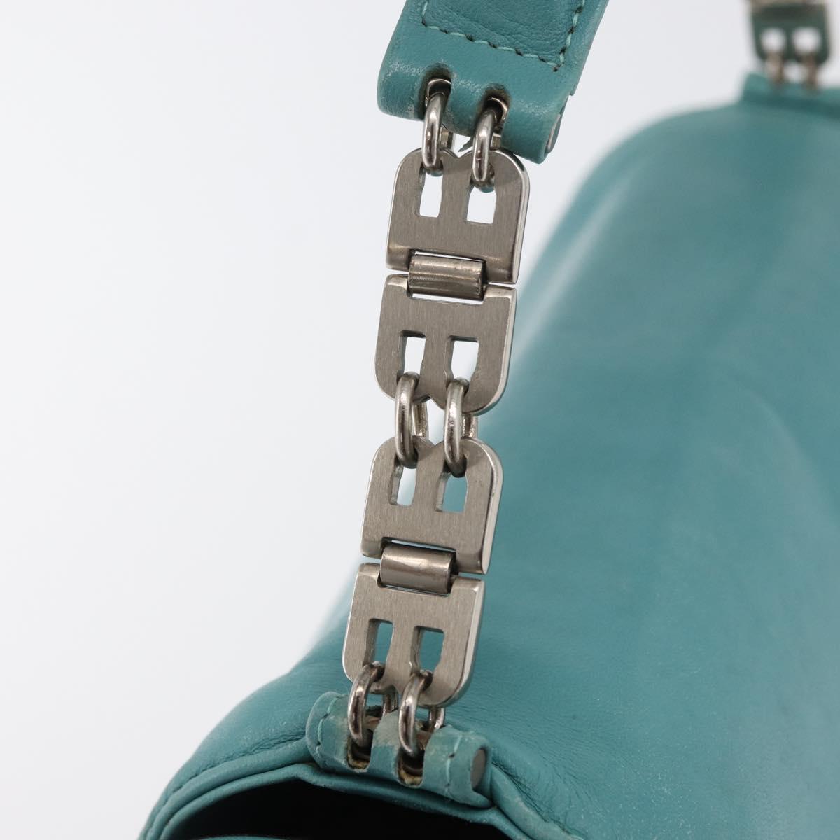 BALLY Hand Bag Leather Turquoise Blue Silver Auth BA12211A