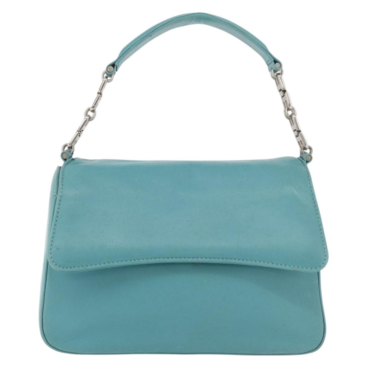 BALLY Hand Bag Leather Turquoise Blue Silver Auth BA12211A