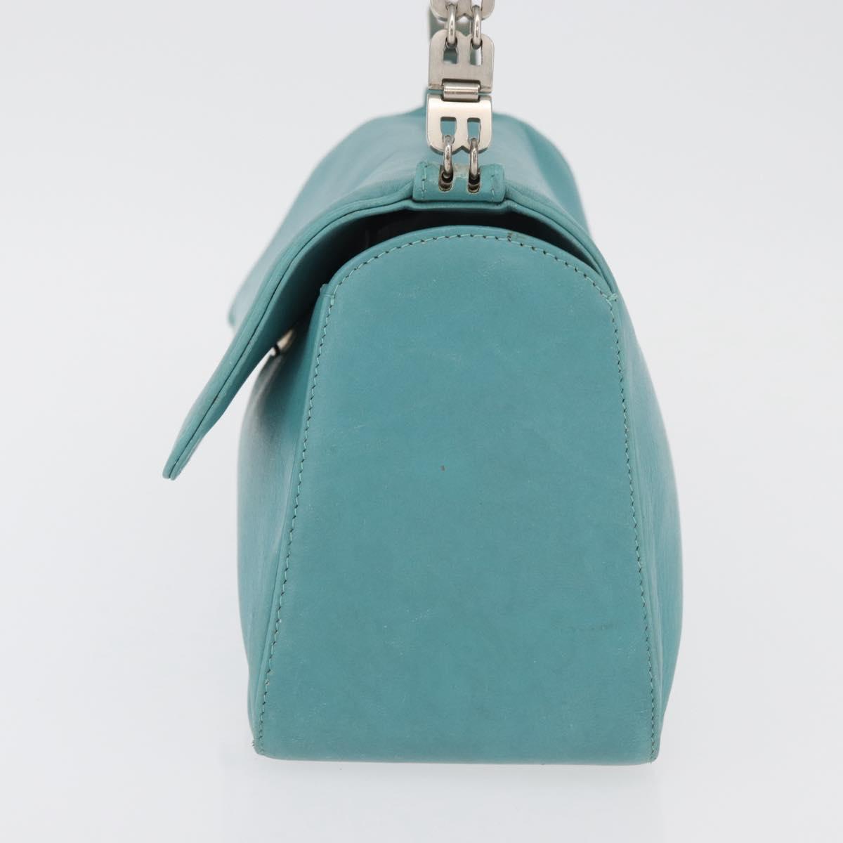 BALLY Hand Bag Leather Turquoise Blue Silver Auth BA12211A