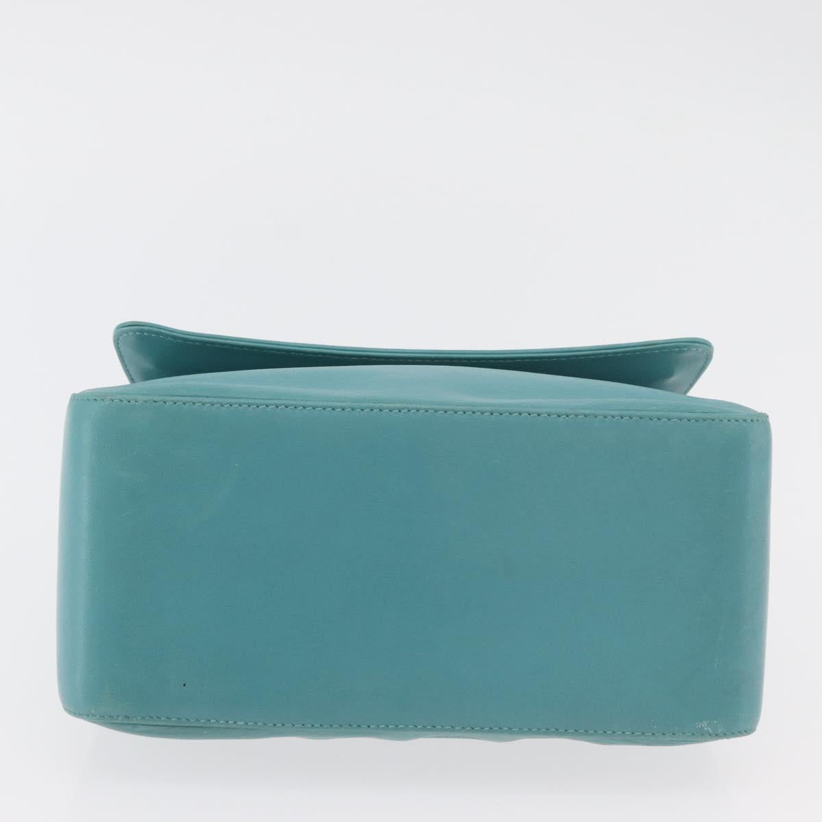 BALLY Hand Bag Leather Turquoise Blue Silver Auth BA12211A