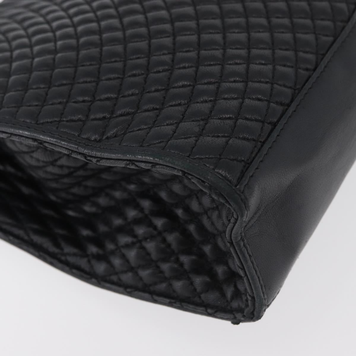BALLY Quilted Hand Bag Leather Black Gold Auth BA12212A