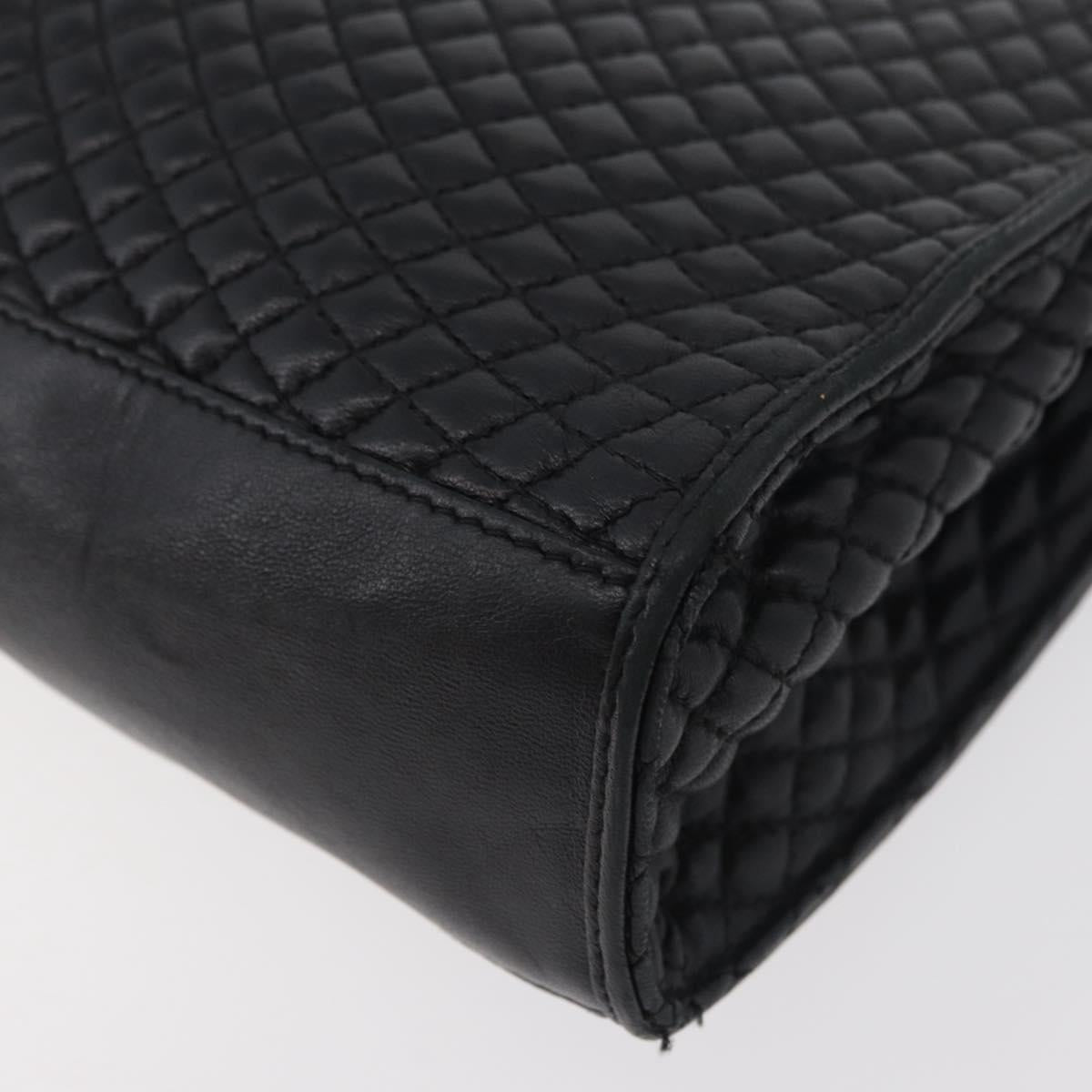 BALLY Quilted Hand Bag Leather Black Gold Auth BA12212A