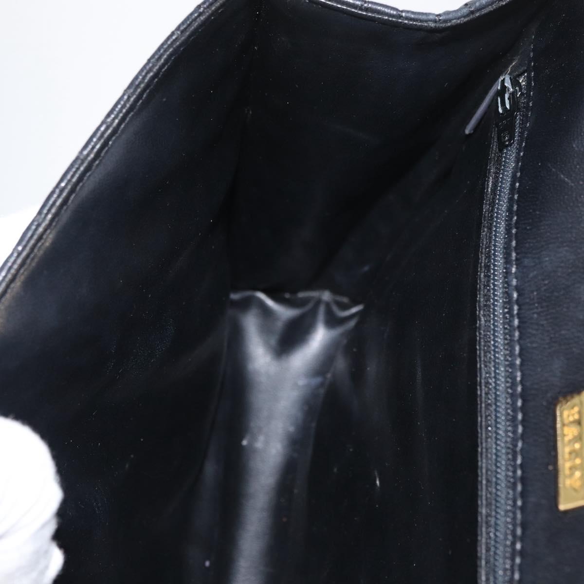 BALLY Quilted Hand Bag Leather Black Gold Auth BA12212A