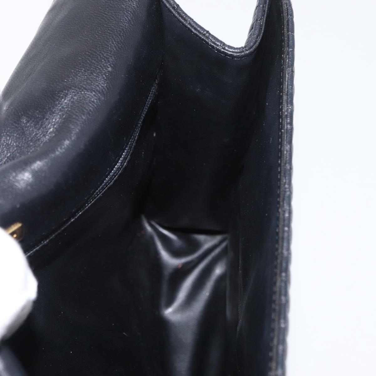 BALLY Quilted Hand Bag Leather Black Gold Auth BA12212A