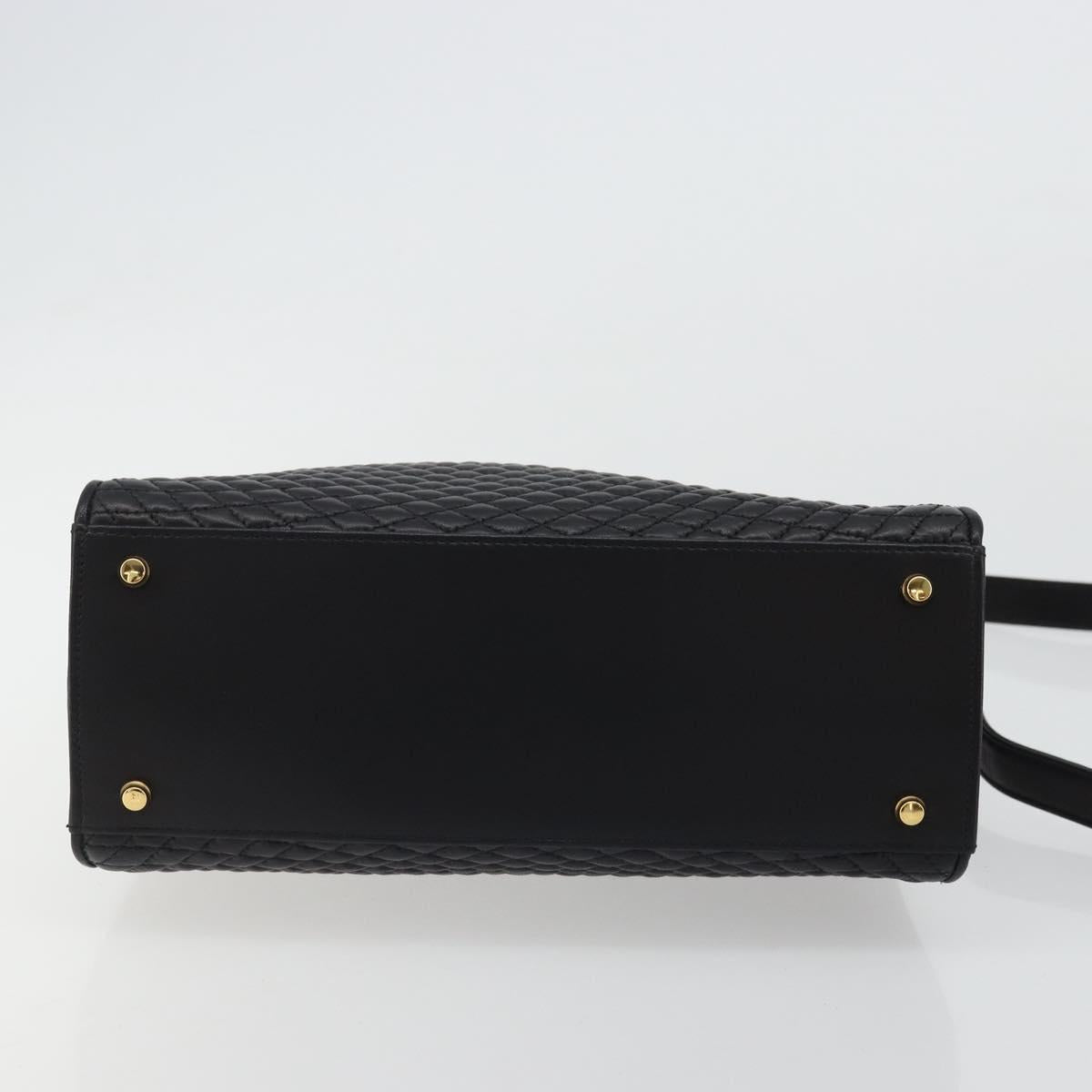 BALLY Quilted Hand Bag Leather 2way Black Gold Auth BA12213A