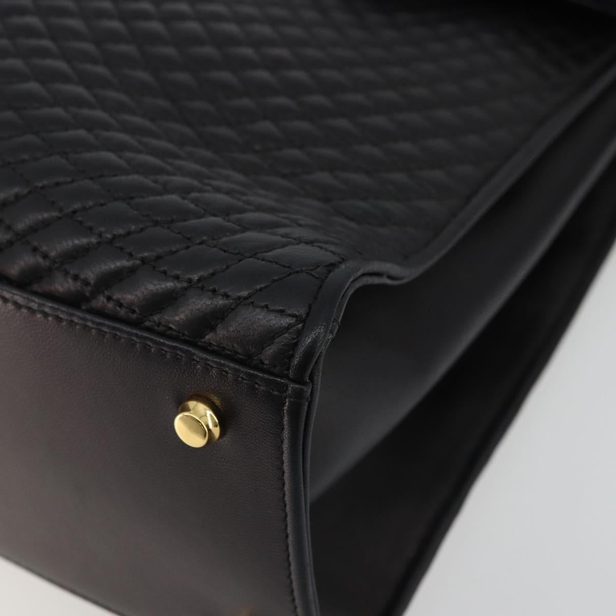 BALLY Quilted Hand Bag Leather 2way Black Gold Auth BA12213A