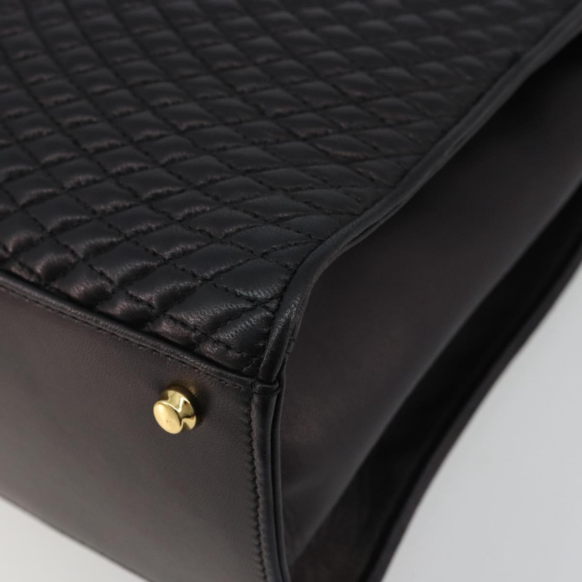 BALLY Quilted Hand Bag Leather 2way Black Gold Auth BA12213A