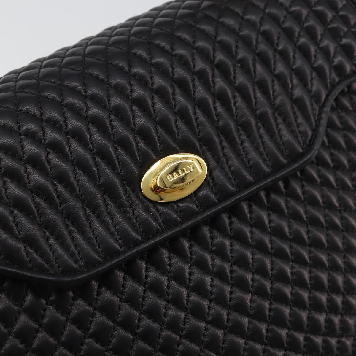 BALLY Quilted Hand Bag Leather 2way Black Gold Auth BA12213A