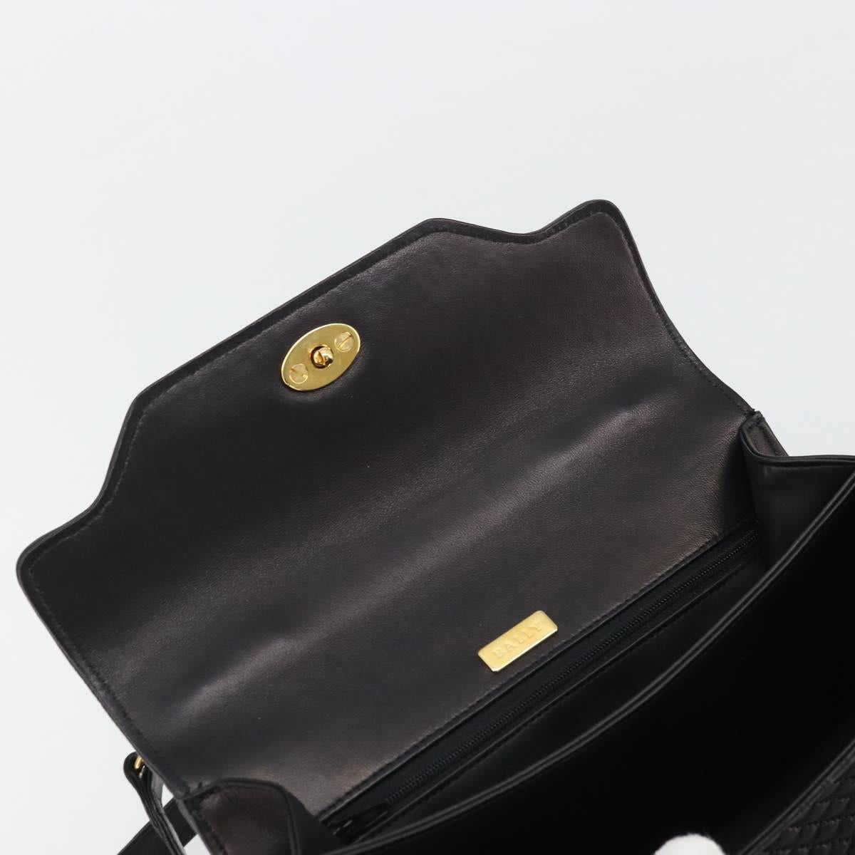BALLY Quilted Hand Bag Leather 2way Black Gold Auth BA12213A